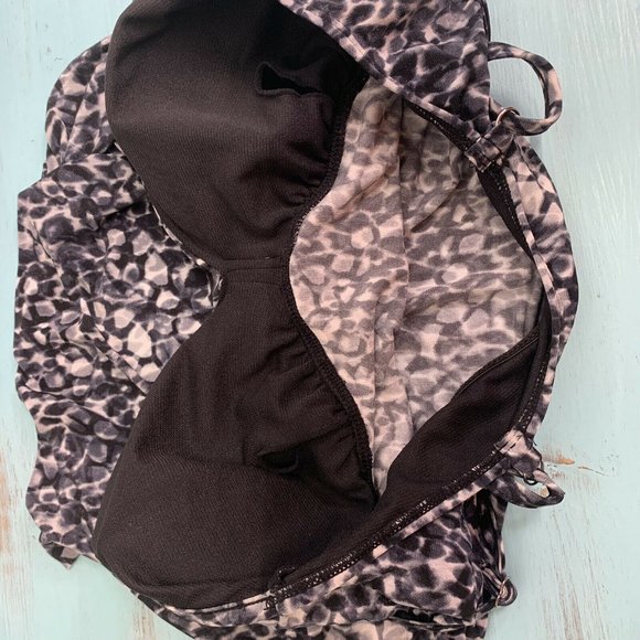 Aqua Green Tankini Swim Top Only Black Print Small - Picture 8 of 8